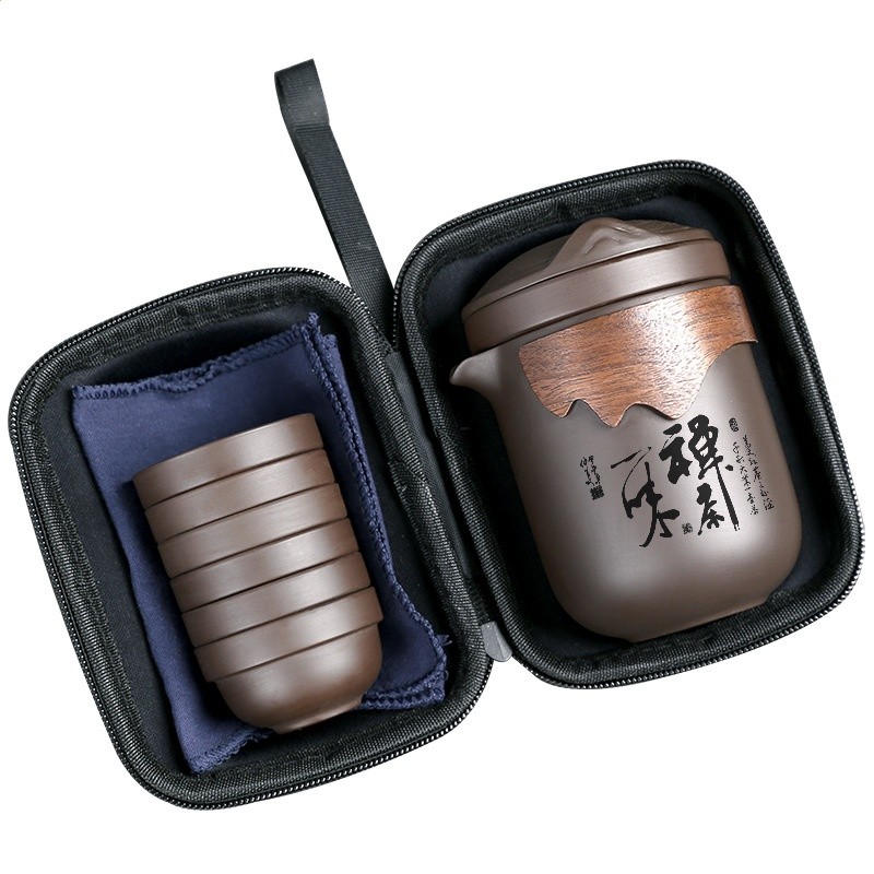 便攜紫砂茶具旅行快客杯防燙加厚玻璃公道杯泡茶一壺六杯茶水分離-細節圖5