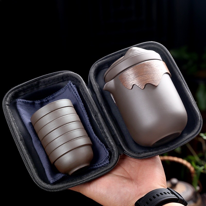 便攜紫砂茶具旅行快客杯防燙加厚玻璃公道杯泡茶一壺六杯茶水分離-規格圖5