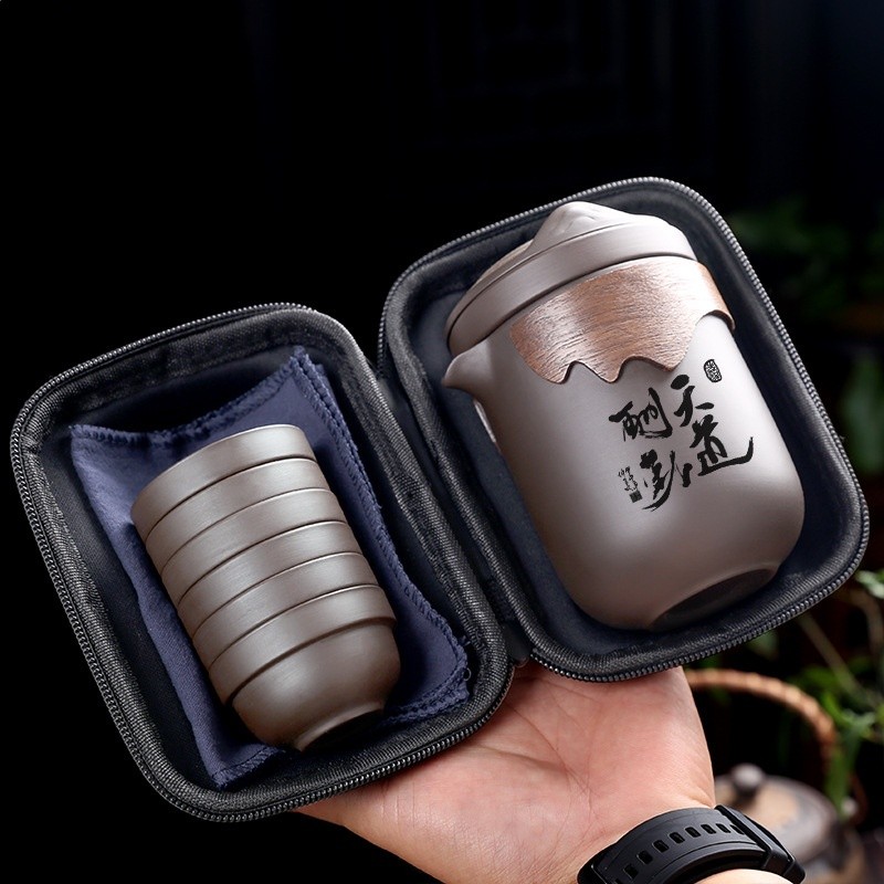 便攜紫砂茶具旅行快客杯防燙加厚玻璃公道杯泡茶一壺六杯茶水分離-規格圖5