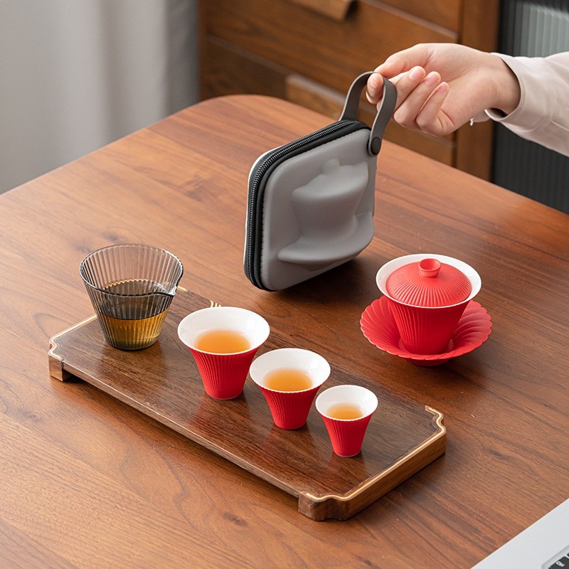 創意煙花玻璃行動式旅行茶具快客杯戶外露營收納泡茶三才蓋碗茶杯-細節圖3