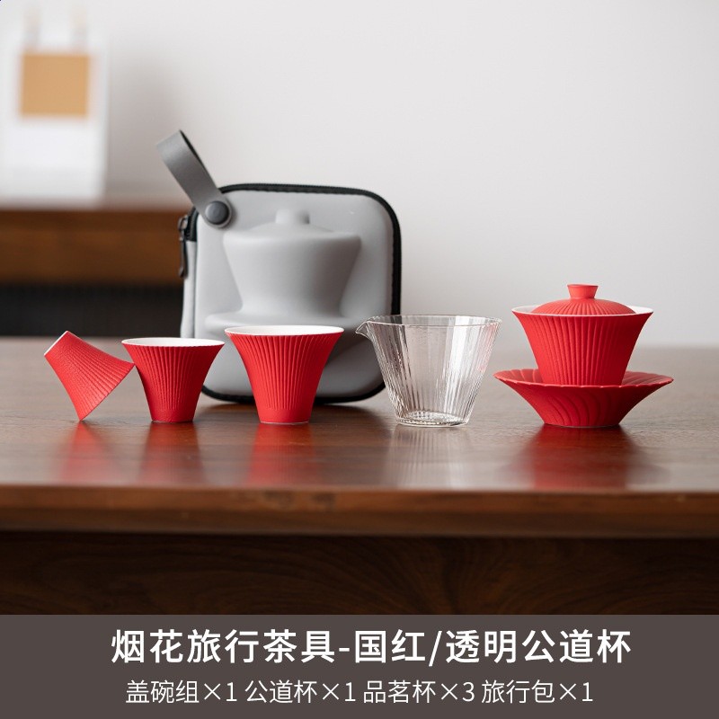 創意煙花玻璃行動式旅行茶具快客杯戶外露營收納泡茶三才蓋碗茶杯-規格圖5