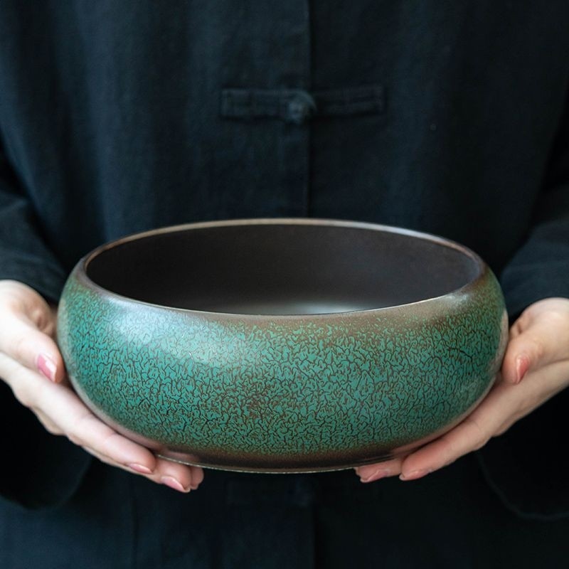 日式綠釉茶洗大號家用養功夫茶具陶瓷茶具配件水盂杯洗茶渣缸水洗-細節圖3