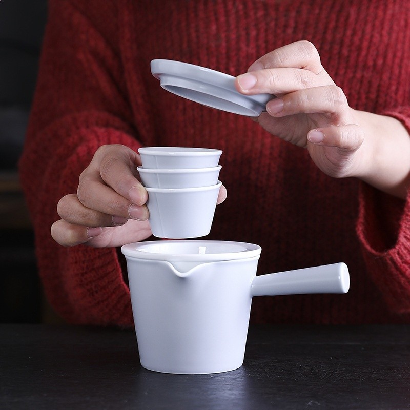 黑陶一壺三杯旅行茶具家用陶瓷功夫泡茶壺側把壺帶過濾便攜快客杯-細節圖4