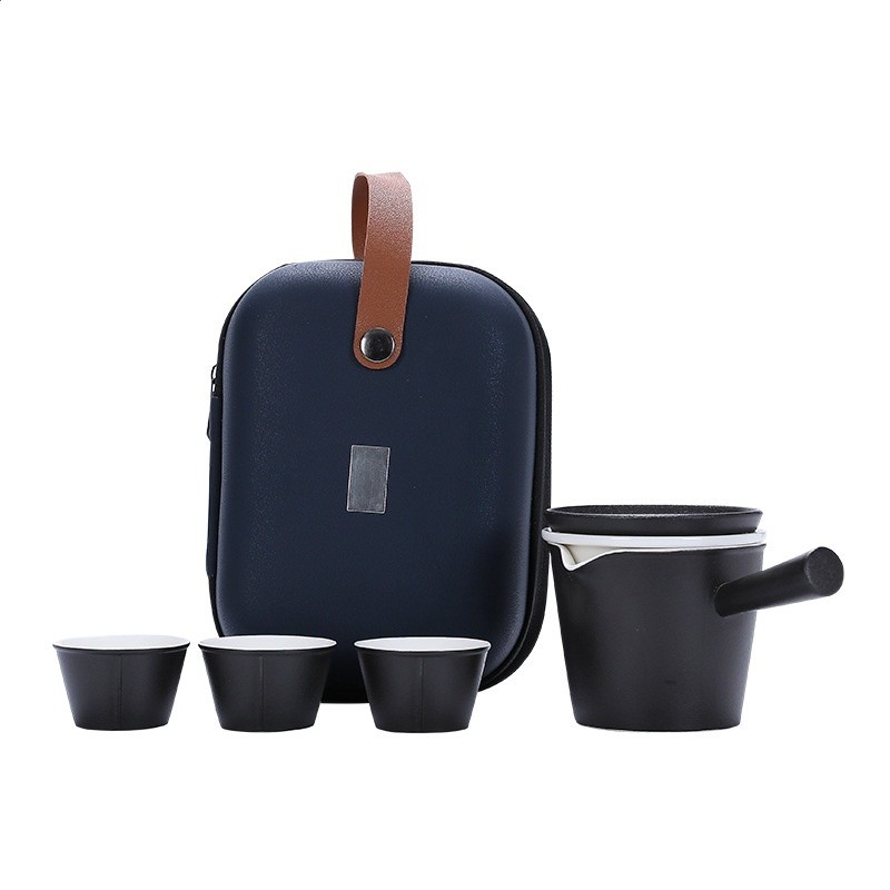 黑陶一壺三杯旅行茶具家用陶瓷功夫泡茶壺側把壺帶過濾便攜快客杯-細節圖5