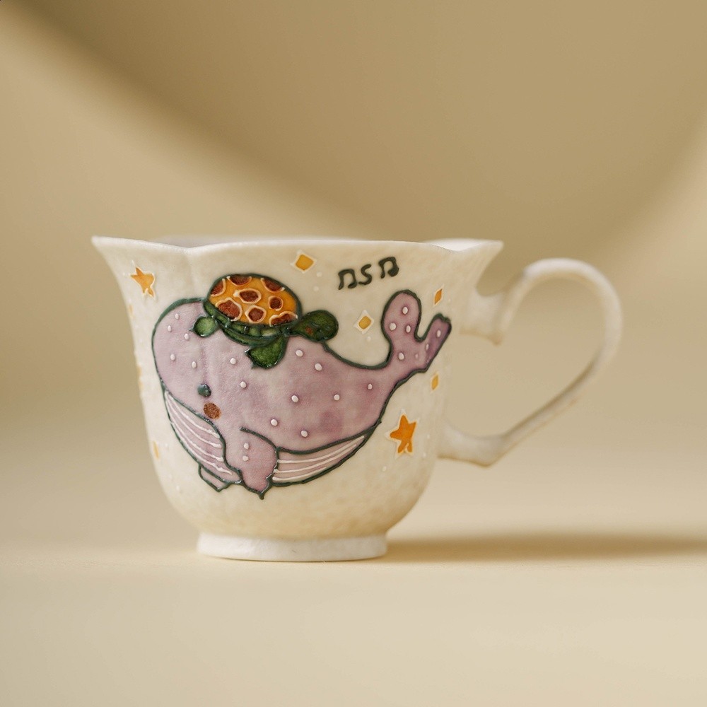 巖礦白鯨魚海龜茶杯個人專用陶瓷主人杯單杯品茗杯茶具咖啡杯家用-細節圖3