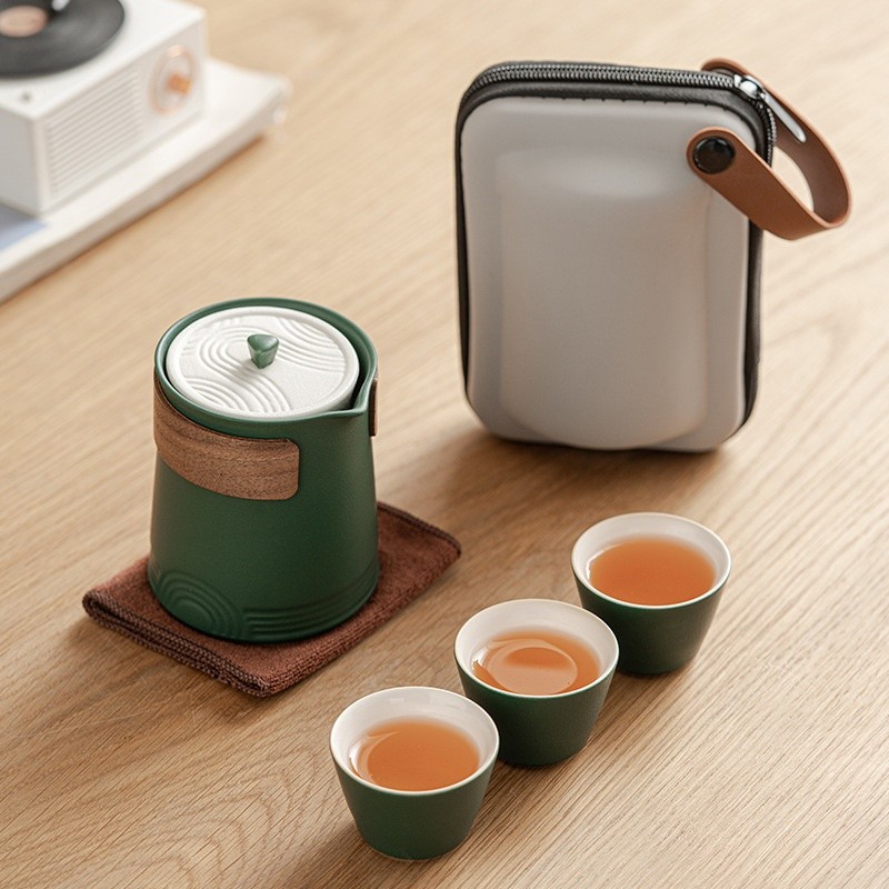 枯山水防燙一壺三杯旅行茶具陶瓷戶外隨便行動式泡茶壺商務伴手禮-細節圖2