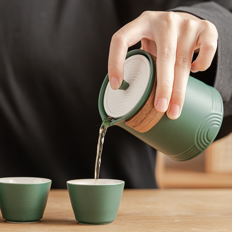 枯山水防燙一壺三杯旅行茶具陶瓷戶外隨便行動式泡茶壺商務伴手禮-細節圖3