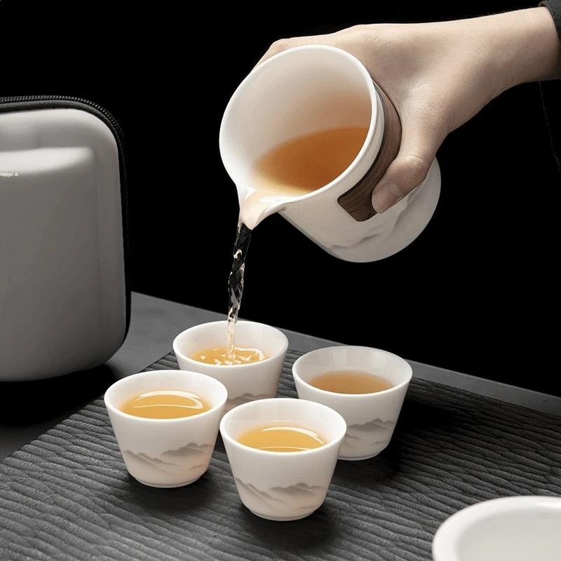 行動式旅行茶具套裝羊脂玉白瓷快客杯戶外陶瓷功夫泡茶壺茶杯-細節圖2