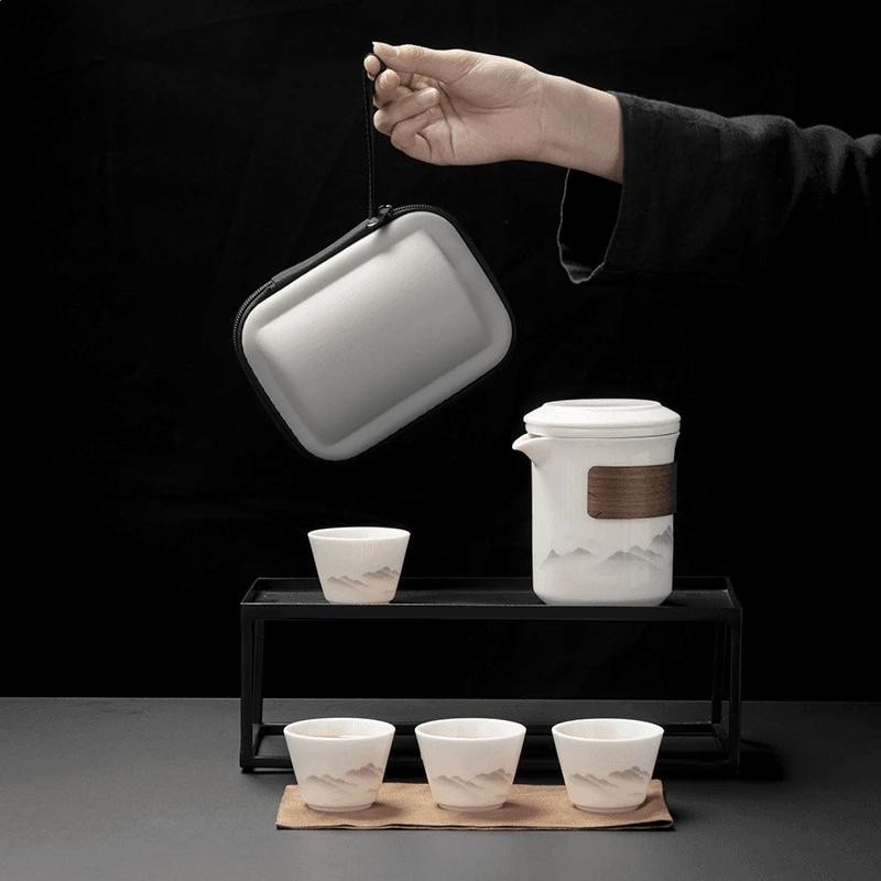 行動式旅行茶具套裝羊脂玉白瓷快客杯戶外陶瓷功夫泡茶壺茶杯-細節圖4
