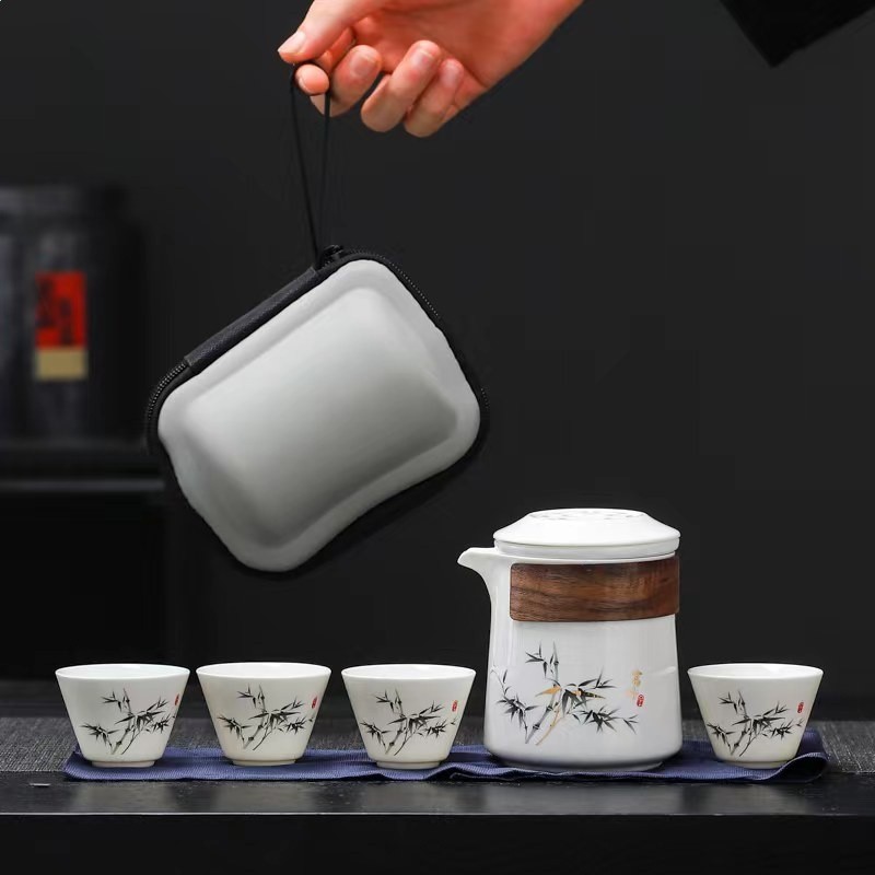 行動式旅行茶具套裝羊脂玉白瓷快客杯戶外陶瓷功夫泡茶壺茶杯-規格圖5