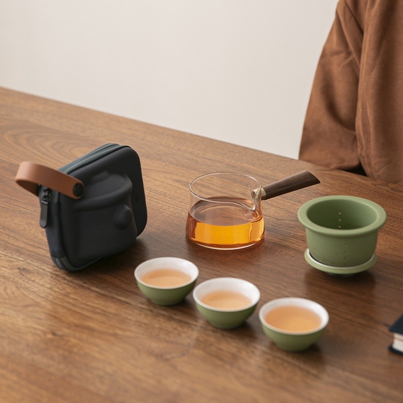 快客杯旅行茶具一壺三杯便捷式包功夫茶具戶外露營隨身泡茶器批發-細節圖2