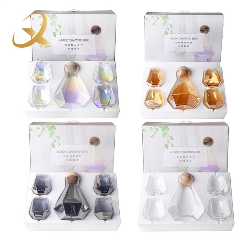 高奢創意玻璃壺套裝冷水壺北歐風簡約茶具鑽石杯型家用大容量-細節圖5