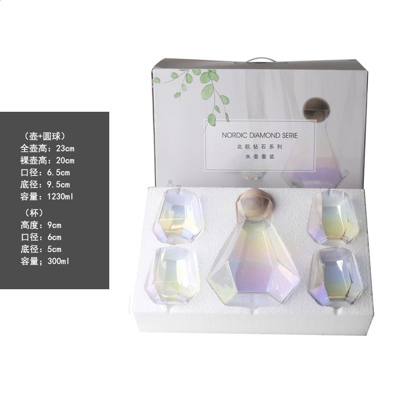 高奢創意玻璃壺套裝冷水壺北歐風簡約茶具鑽石杯型家用大容量-規格圖5