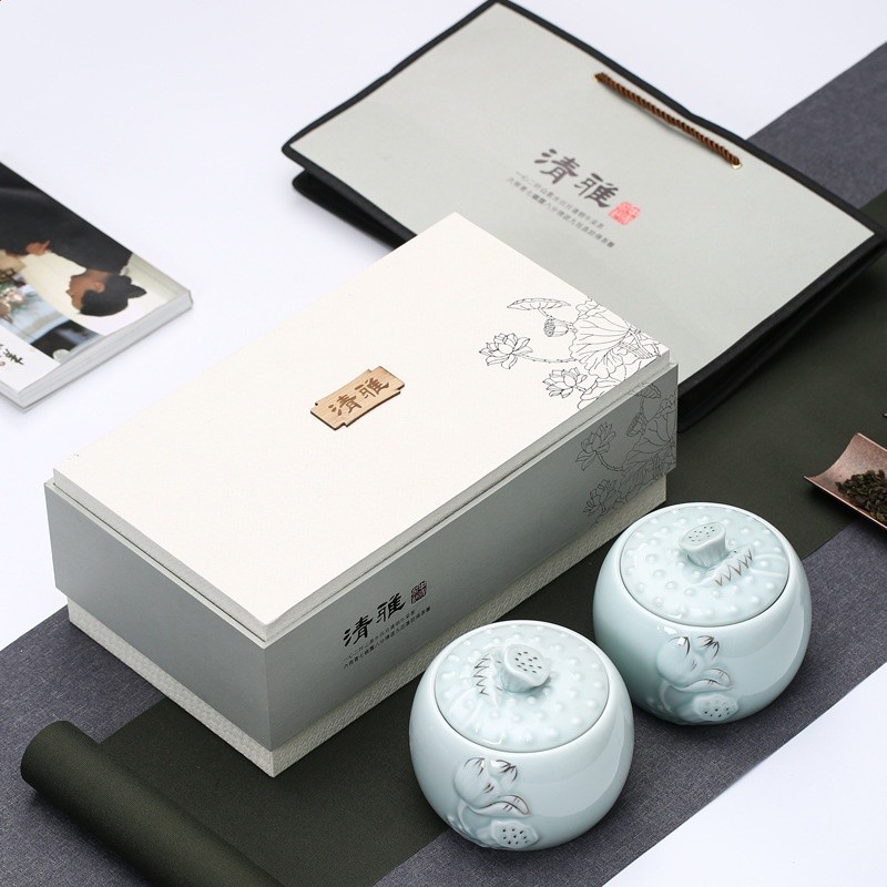 陶瓷茶葉茶葉罐袍空陶瓷版包裝碧螺碧螺春禮盒綠茶包新中式茶具-細節圖2