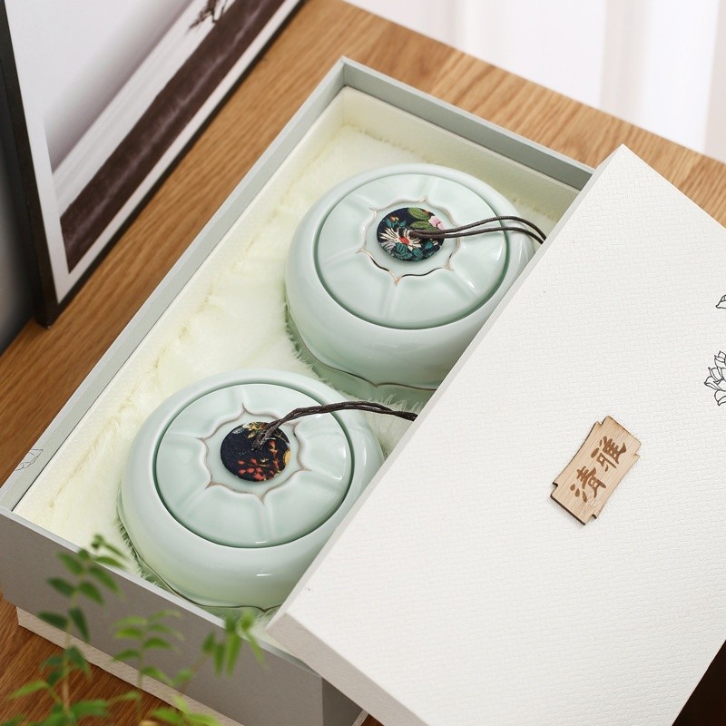 陶瓷茶葉茶葉罐袍空陶瓷版包裝碧螺碧螺春禮盒綠茶包新中式茶具-細節圖4