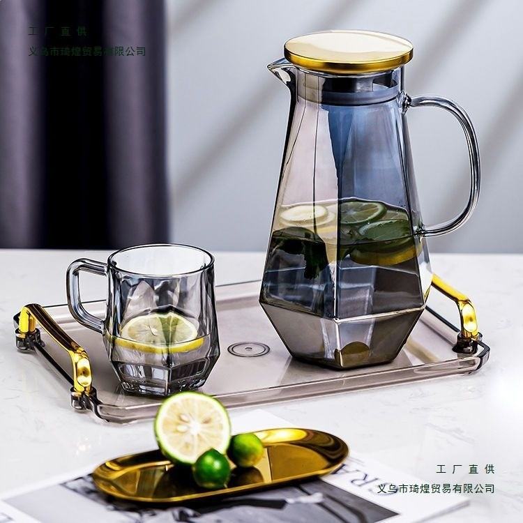 琦煌鑽石水具套裝輕奢家用客廳待客玻璃水壺喝水杯子耐熱茶杯茶具-細節圖2