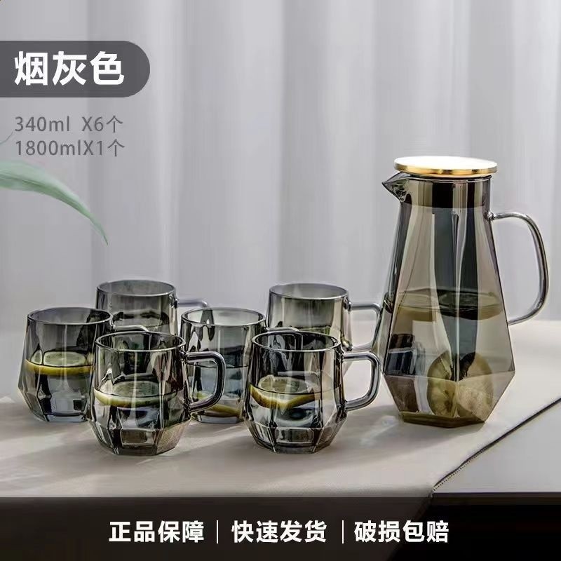 琦煌鑽石水具套裝輕奢家用客廳待客玻璃水壺喝水杯子耐熱茶杯茶具-規格圖5
