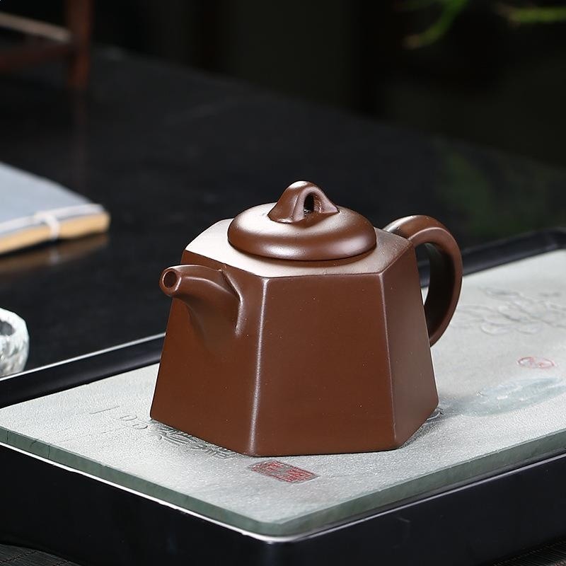 六方金鐘茶壺原礦紫泥功夫茶具紫砂壺家宜興功夫茶具創意陶瓷-細節圖3