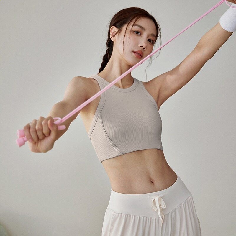 洋白菜短款固定一體杯瑜伽螺紋文胸健身運動內衣女瑜伽服上衣-規格圖5