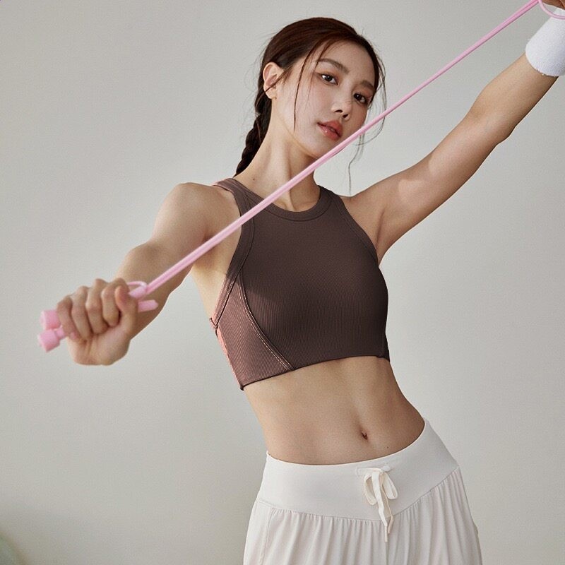 洋白菜短款固定一體杯瑜伽螺紋文胸健身運動內衣女瑜伽服上衣-規格圖5