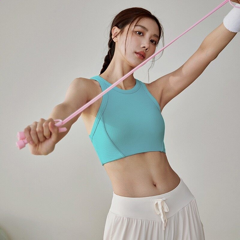 洋白菜短款固定一體杯瑜伽螺紋文胸健身運動內衣女瑜伽服上衣-規格圖5