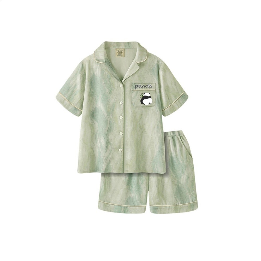 貓人冰絲睡衣女夏季2026新款高階感熊貓短袖短褲家居服送閨蜜禮盒-細節圖5