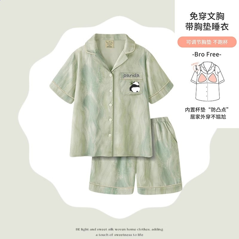 貓人冰絲睡衣女夏季2026新款高階感熊貓短袖短褲家居服送閨蜜禮盒-規格圖5
