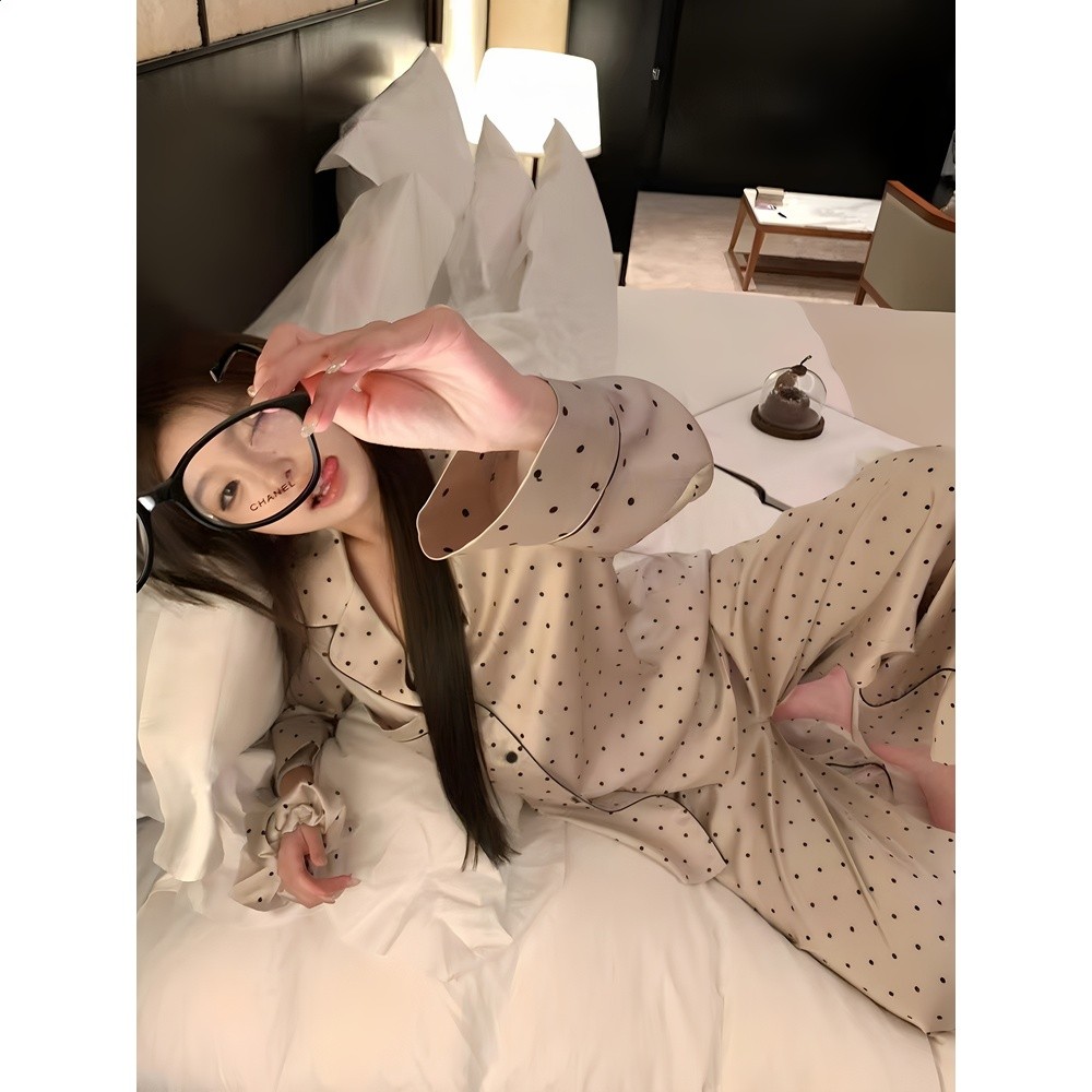 貓人冰絲睡衣女春秋款長袖薄款2026新款高階感真絲綢家居服送女友-細節圖2