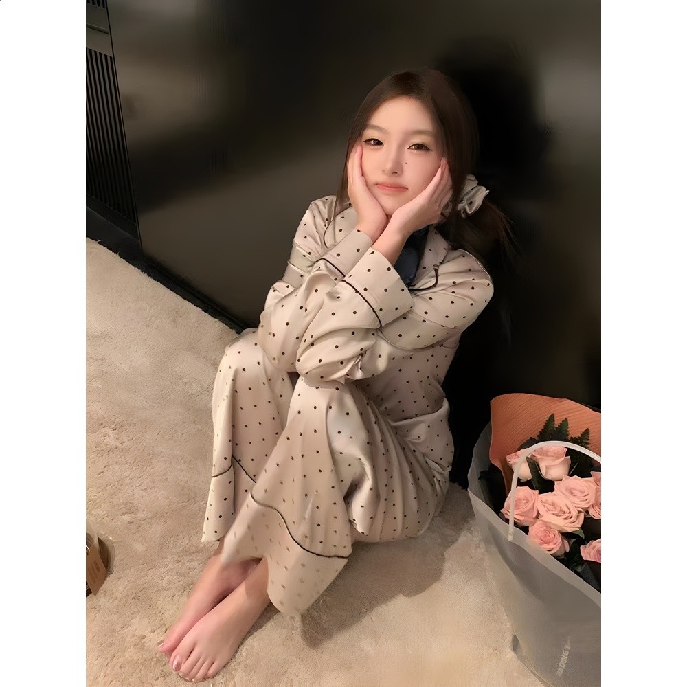 貓人冰絲睡衣女春秋款長袖薄款2026新款高階感真絲綢家居服送女友-細節圖4