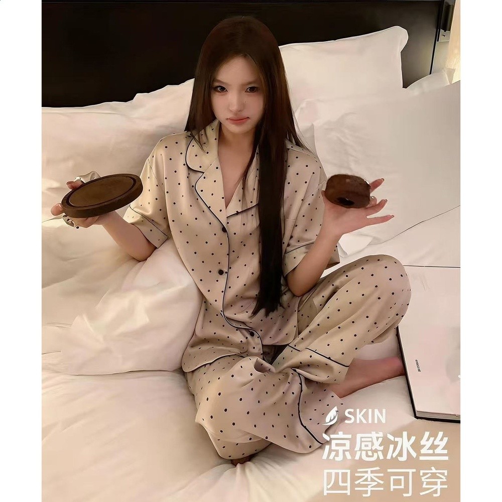 貓人冰絲睡衣女春秋款長袖薄款2026新款高階感真絲綢家居服送女友-規格圖5