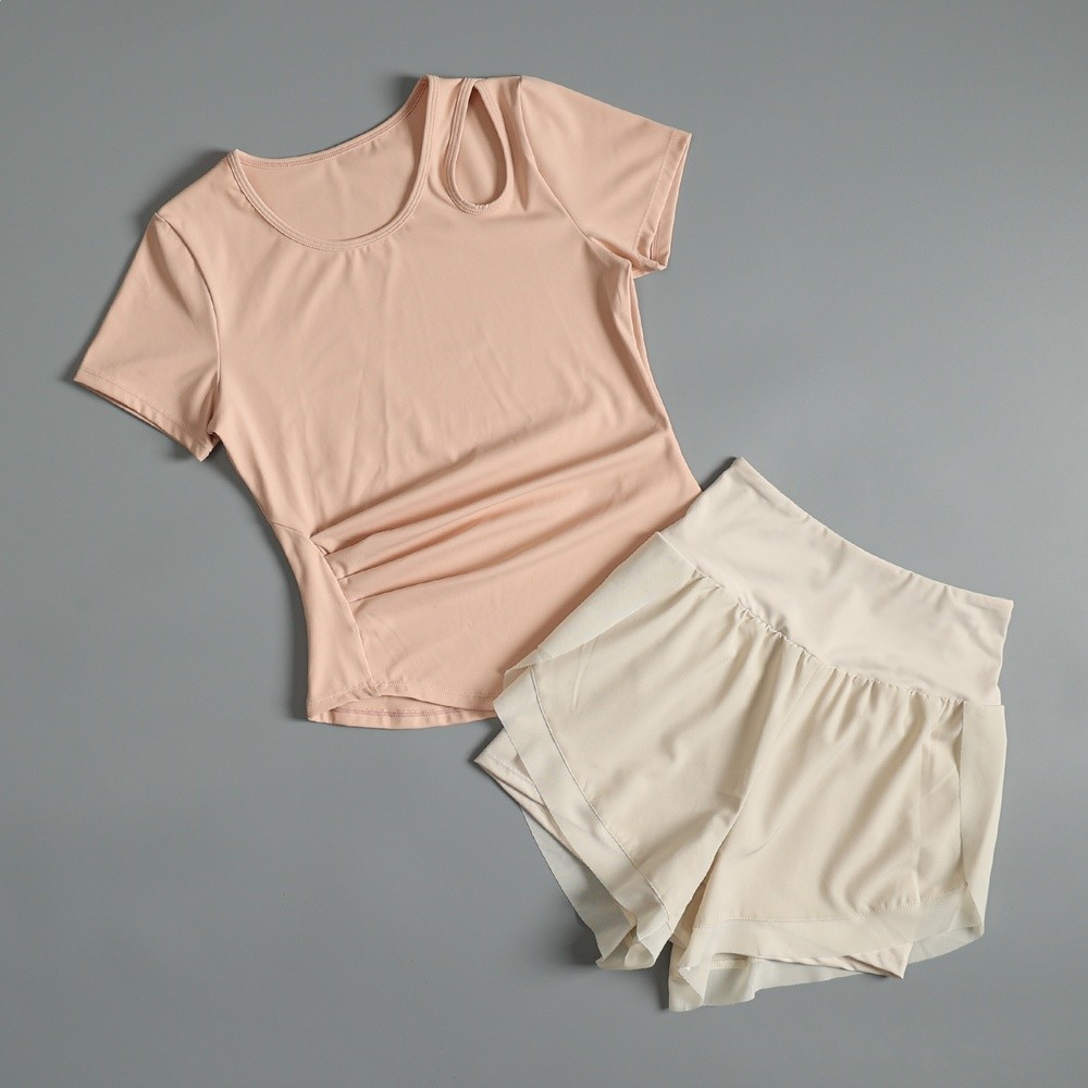 跑步速乾套裝女夏薄款健身訓練瑜伽服短袖寬鬆透氣防走光運動短褲-細節圖3