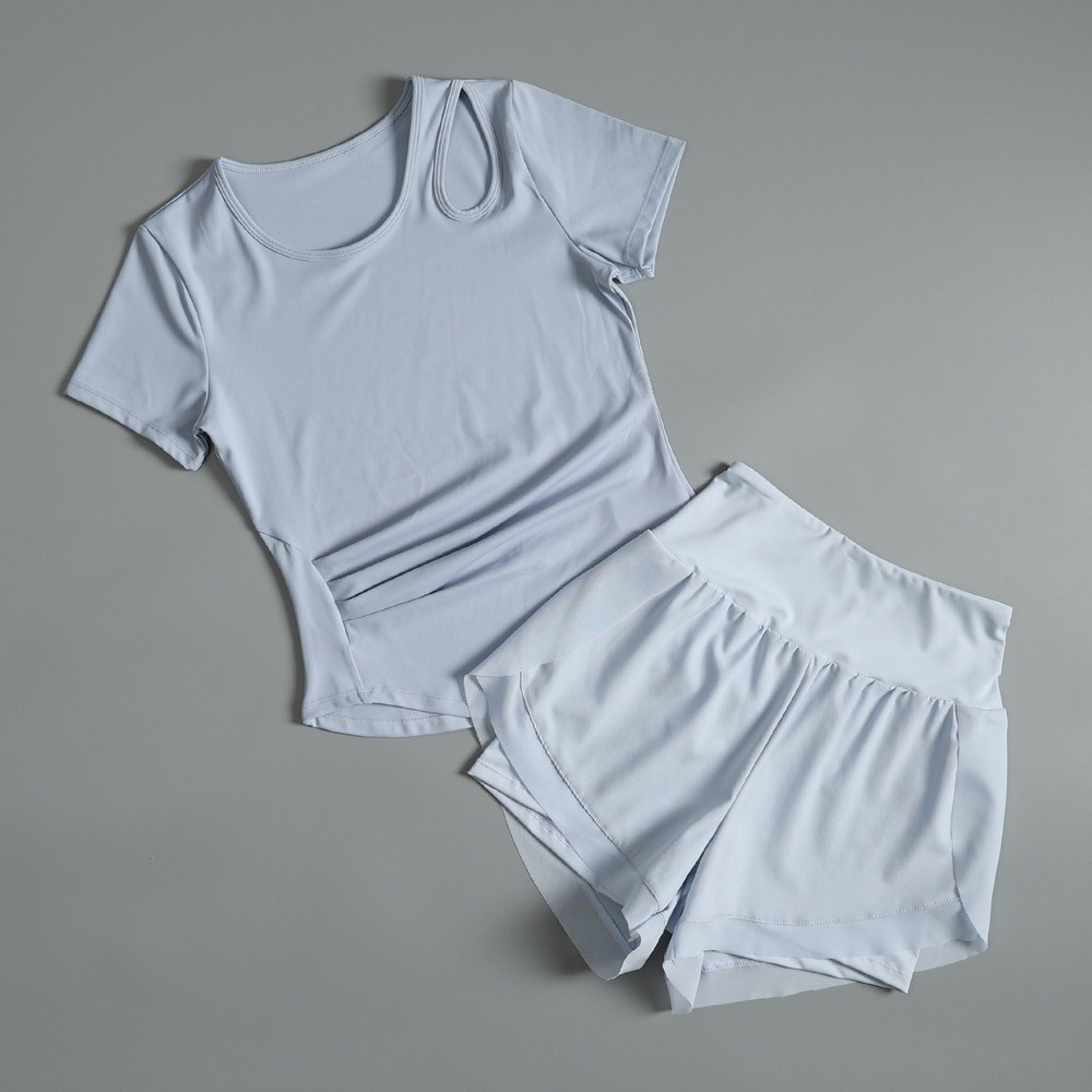 跑步速乾套裝女夏薄款健身訓練瑜伽服短袖寬鬆透氣防走光運動短褲-細節圖4