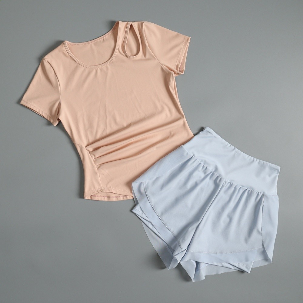 跑步速乾套裝女夏薄款健身訓練瑜伽服短袖寬鬆透氣防走光運動短褲-規格圖5