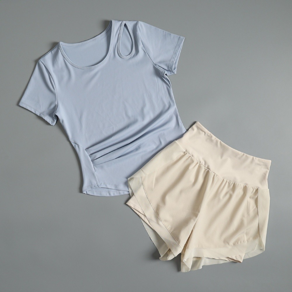 跑步速乾套裝女夏薄款健身訓練瑜伽服短袖寬鬆透氣防走光運動短褲-規格圖5