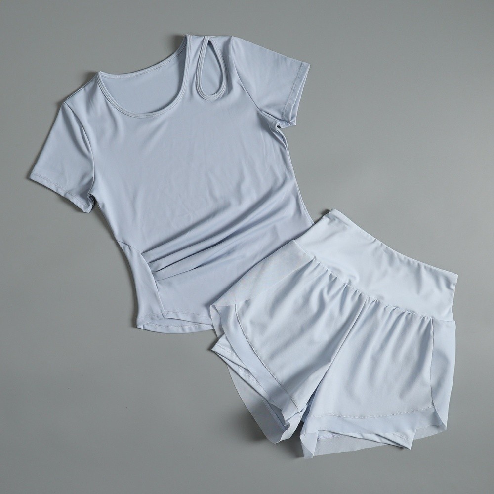 跑步速乾套裝女夏薄款健身訓練瑜伽服短袖寬鬆透氣防走光運動短褲-規格圖5