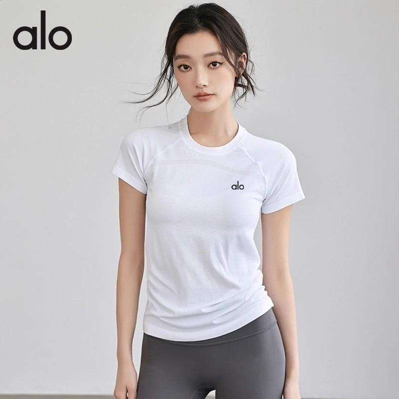 新款ALO YOGA速乾瑜伽服女短袖上衣運動健身跑步訓練透氣緊身T恤-細節圖4