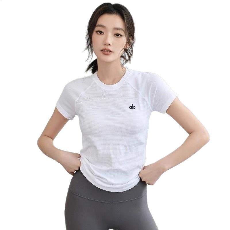新款ALO YOGA速乾瑜伽服女短袖上衣運動健身跑步訓練透氣緊身T恤-細節圖5