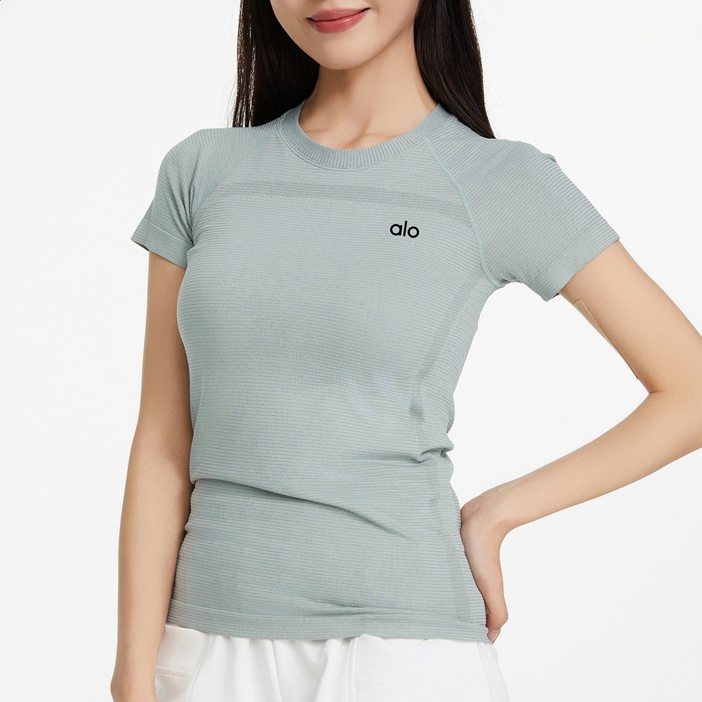 新款ALO YOGA速乾瑜伽服女短袖上衣運動健身跑步訓練透氣緊身T恤-規格圖5