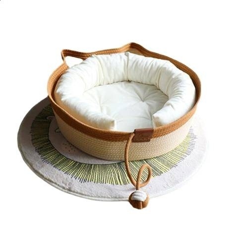 夏天貓屋蒲狗窩貓抓板夏季寵物床貓咪用品透氣藤編貓窩四季通用-細節圖5