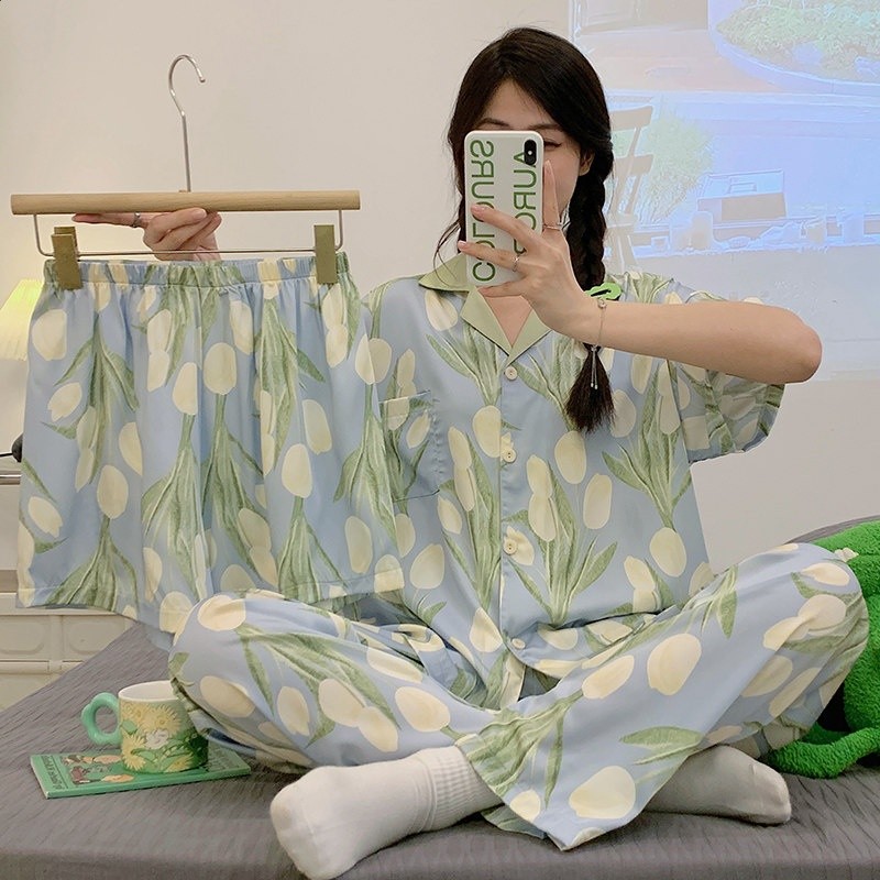 熊貓冰絲睡衣女夏季天三件套裝短袖長褲2026新款大碼高階感家居服-規格圖5