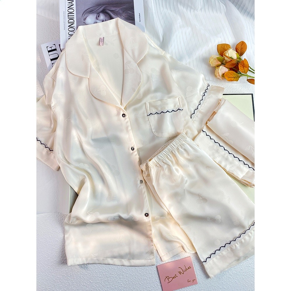 貓人冰絲睡衣女帶胸墊夏季2026新款真絲高階感家居服送媽媽禮盒裝-細節圖4