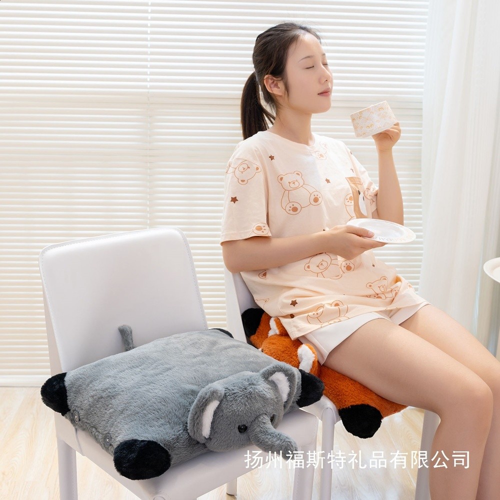 可愛奶牛狐狸抱枕毛絨玩具摺疊兩用靠墊坐墊午睡枕頭兒童地板坐墩-細節圖4