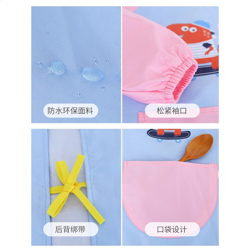 兒童罩衣防水長袖幼兒園美術繪畫反穿衣寶寶吃飯圍兜女寶圍裙-細節圖4