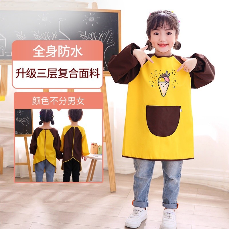 兒童罩衣防水長袖幼兒園美術繪畫反穿衣寶寶吃飯圍兜女寶圍裙-規格圖5
