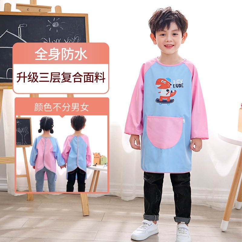 兒童罩衣防水長袖幼兒園美術繪畫反穿衣寶寶吃飯圍兜女寶圍裙-規格圖5