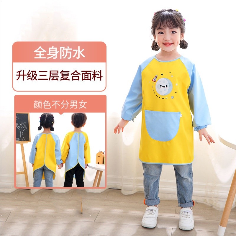 兒童罩衣防水長袖幼兒園美術繪畫反穿衣寶寶吃飯圍兜女寶圍裙-規格圖5