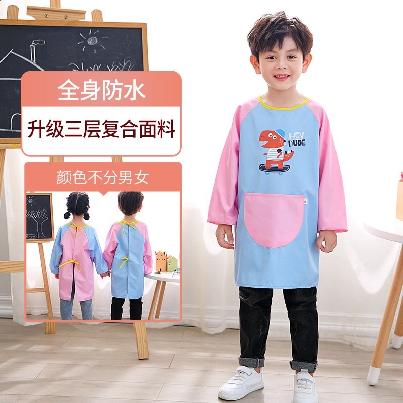 兒童罩衣防水長袖幼兒園美術繪畫反穿衣寶寶吃飯圍兜女寶圍裙-規格圖5