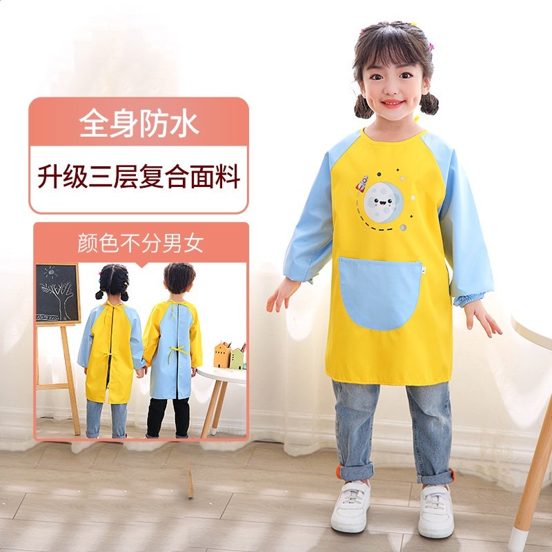 兒童罩衣防水長袖幼兒園美術繪畫反穿衣寶寶吃飯圍兜女寶圍裙-規格圖5