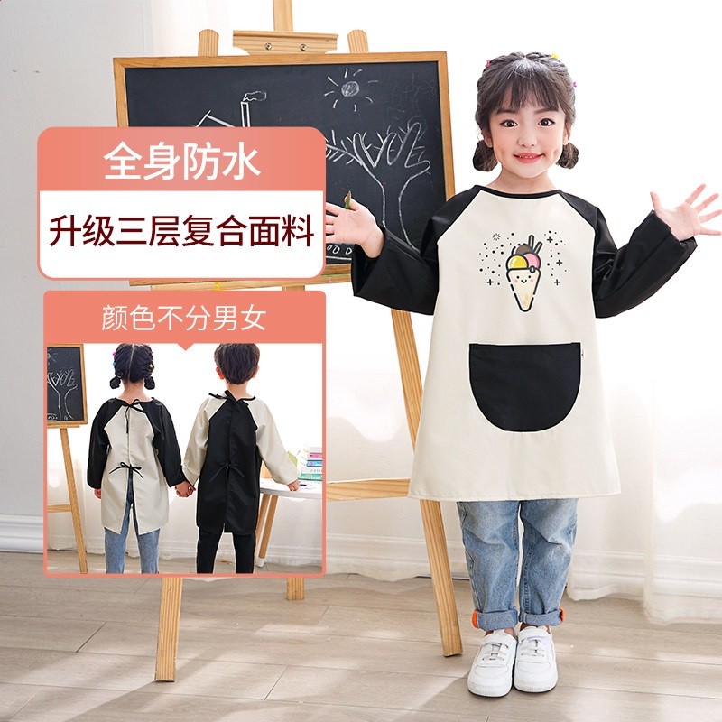 兒童罩衣防水長袖幼兒園美術繪畫反穿衣寶寶吃飯圍兜女寶圍裙-規格圖5