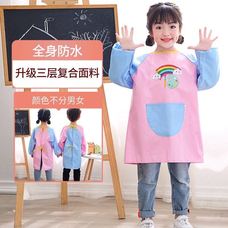 兒童罩衣防水長袖幼兒園美術繪畫反穿衣寶寶吃飯圍兜女寶圍裙-規格圖5